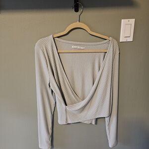 Abercrombie & Fitch Soft Light Blue Ribbed Wrap Blouse